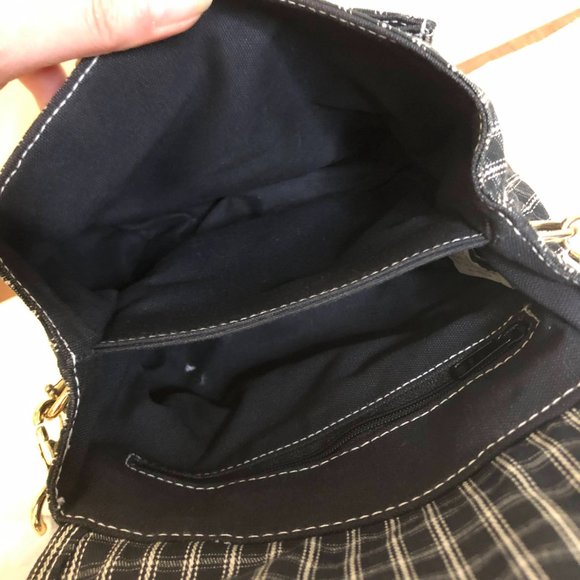 Vintage Liz Claiborne Navy Blue & White Plaid Bucket Bag w/ Removable Straps - Picture 2 of 4